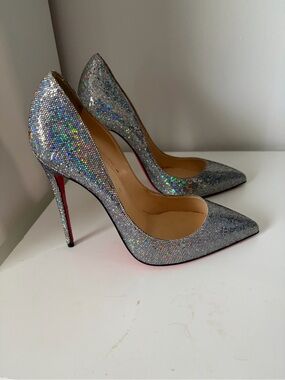 Christian Louboutin Silver Glitter Pointed-Toe Stiletto Pumps